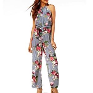 Cottage Core Striped Floral Wide Leg Jumpsuit XXL